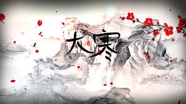 中国风唯美水墨梅花飘落节气大寒展示片头视频的预览图