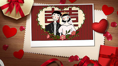 唯美礼物盒红色丝带结婚相册婚礼开场视频的预览图