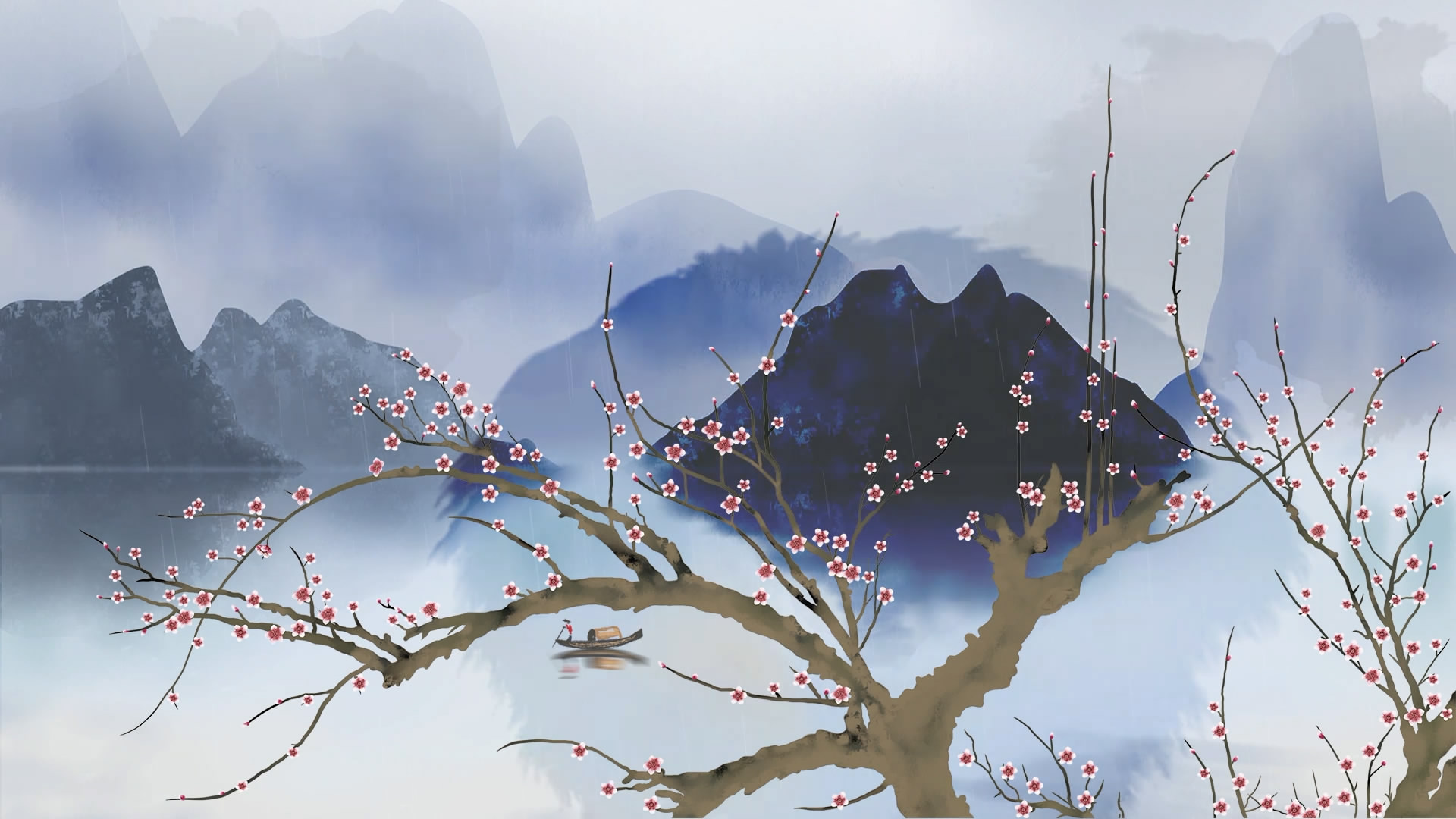 中国风滴墨水墨山水意境动态背景视频视频的预览图