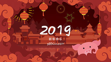 中国风团年夜饭舞狮喜庆贺年片头视频的预览图
