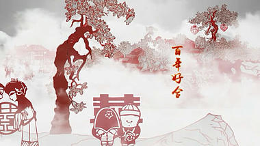 中国风剪纸婚礼ae模板视频的预览图