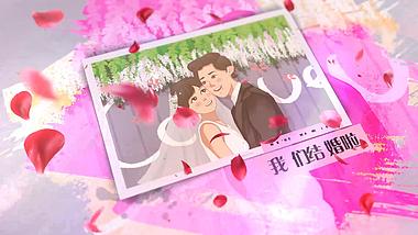 玫瑰花瓣飘散水彩晕染结婚相册展示AE模板视频的预览图