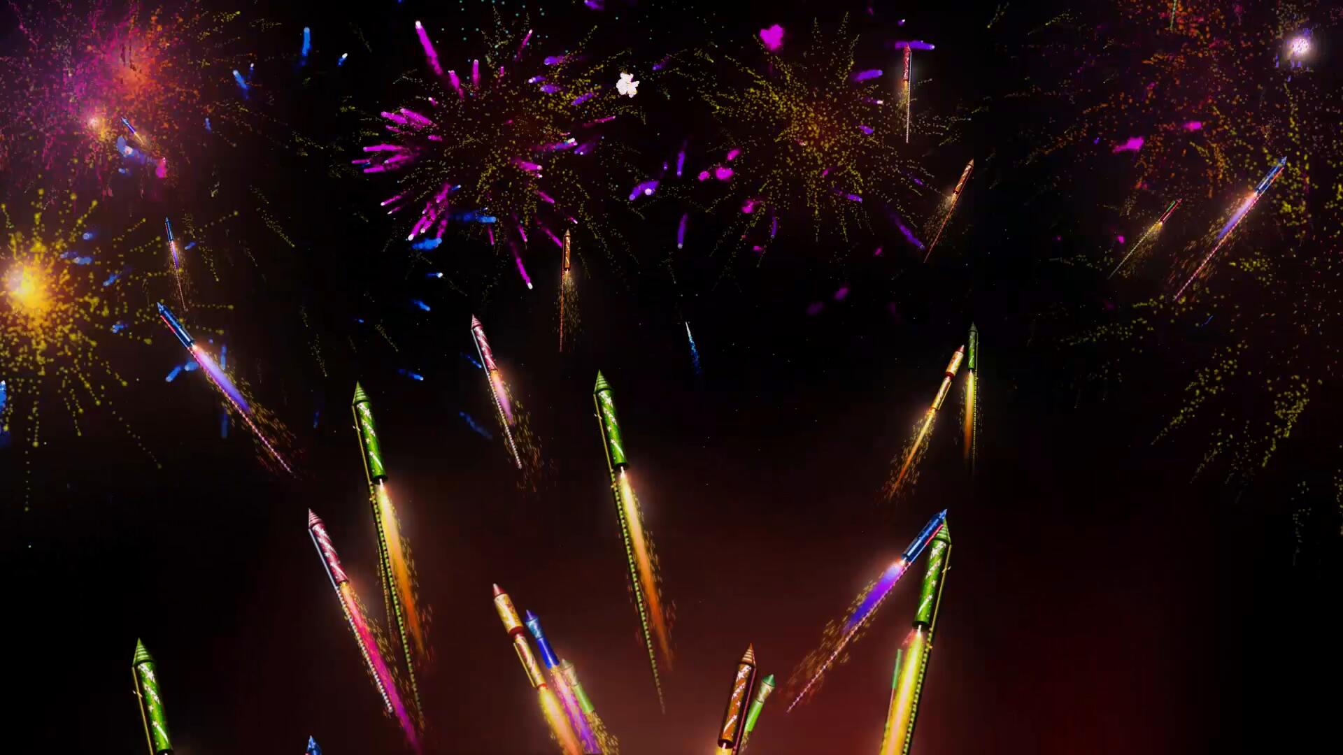 炫彩花炮烟花发射新年喜庆视频背景素材视频的预览图