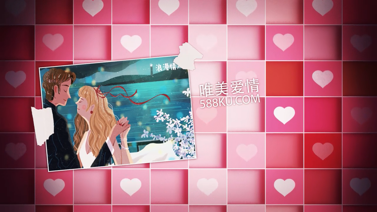 浪漫心型粉红爱情电子相册AE模板视频的预览图