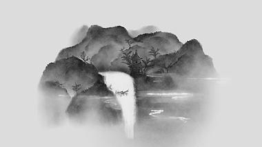 中国风水墨山水瀑布流动透明通道视频素材视频的预览图
