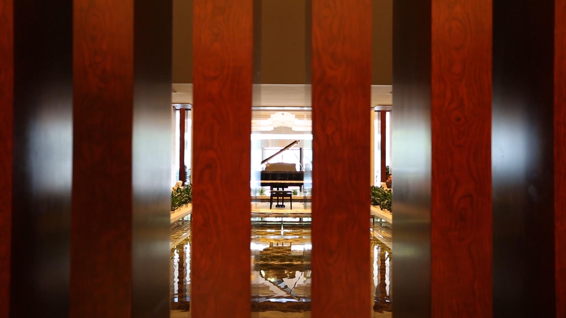酒店大堂人流钢琴水池视频的预览图