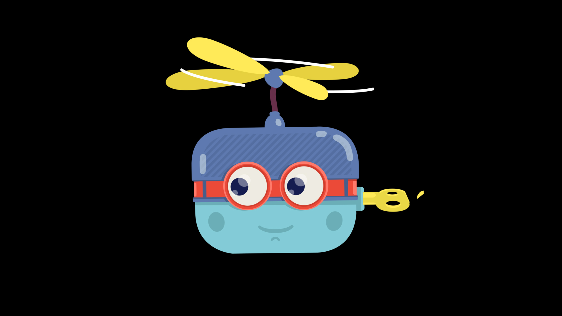 可爱卡通螺旋桨飞翔盒子动画透明通道视频的预览图
