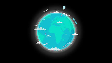 卡通地球飞机卫星旋转动画透明通道视频的预览图