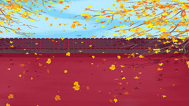 唯美城墙枫叶飘落ae模板视频的预览图