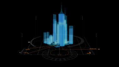 科技感蓝色三维城市旋转动画透明通道视频的预览图