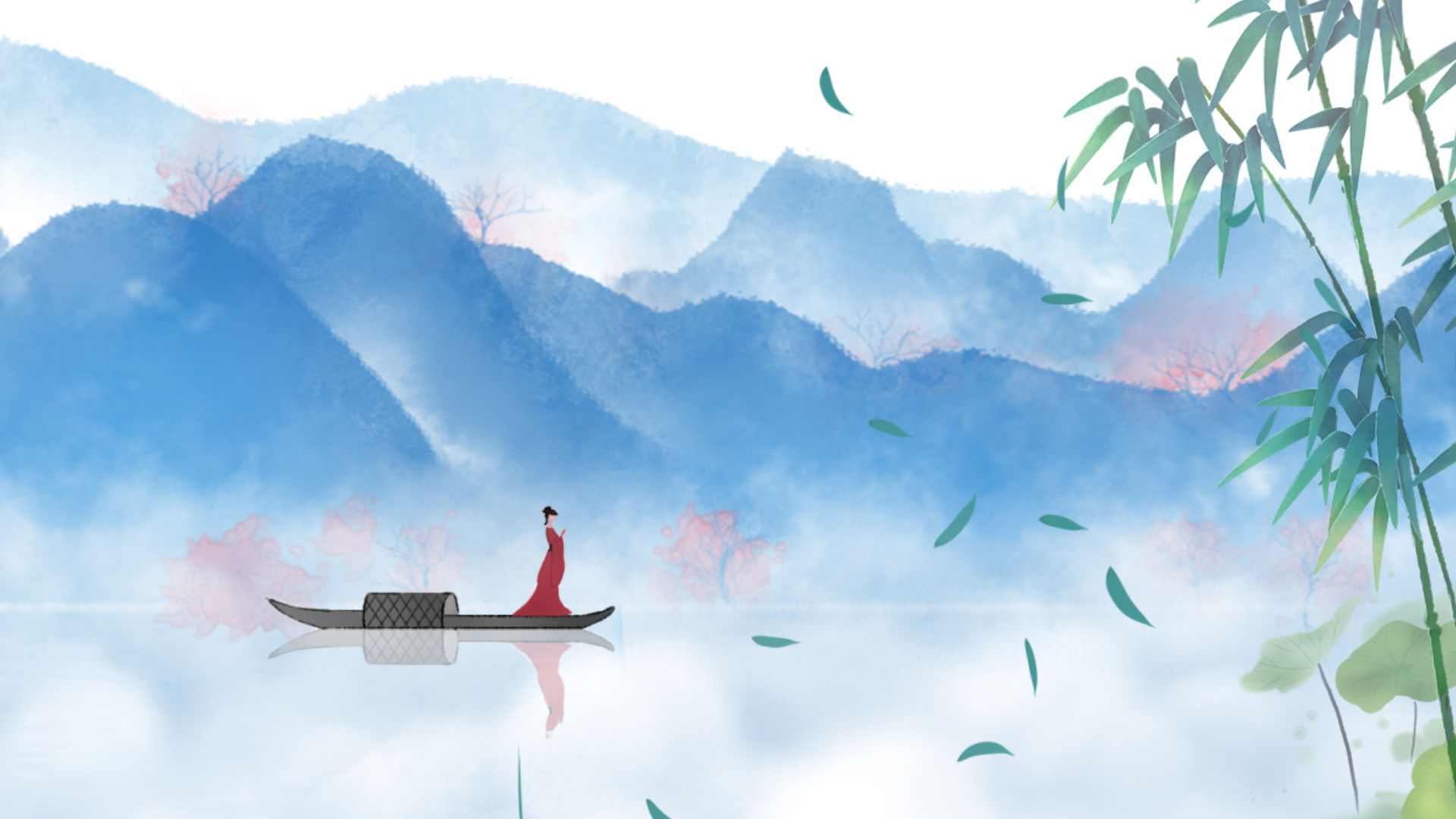 竹子山水传统小舟ae模板视频的预览图