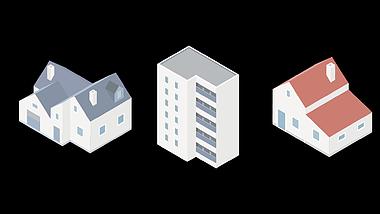 3款综艺可爱卡通扁平化元素房子别墅居民楼视频的预览图