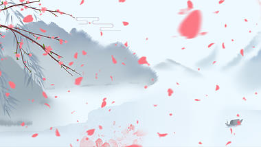 中国风水墨山水桃花纷飞背景视频素材视频的预览图