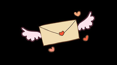 卡通可爱飞翔的爱心信封动画透明通道视频的预览图