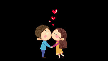 卡通可爱情侣亲吻出爱心动画透明通道视频的预览图