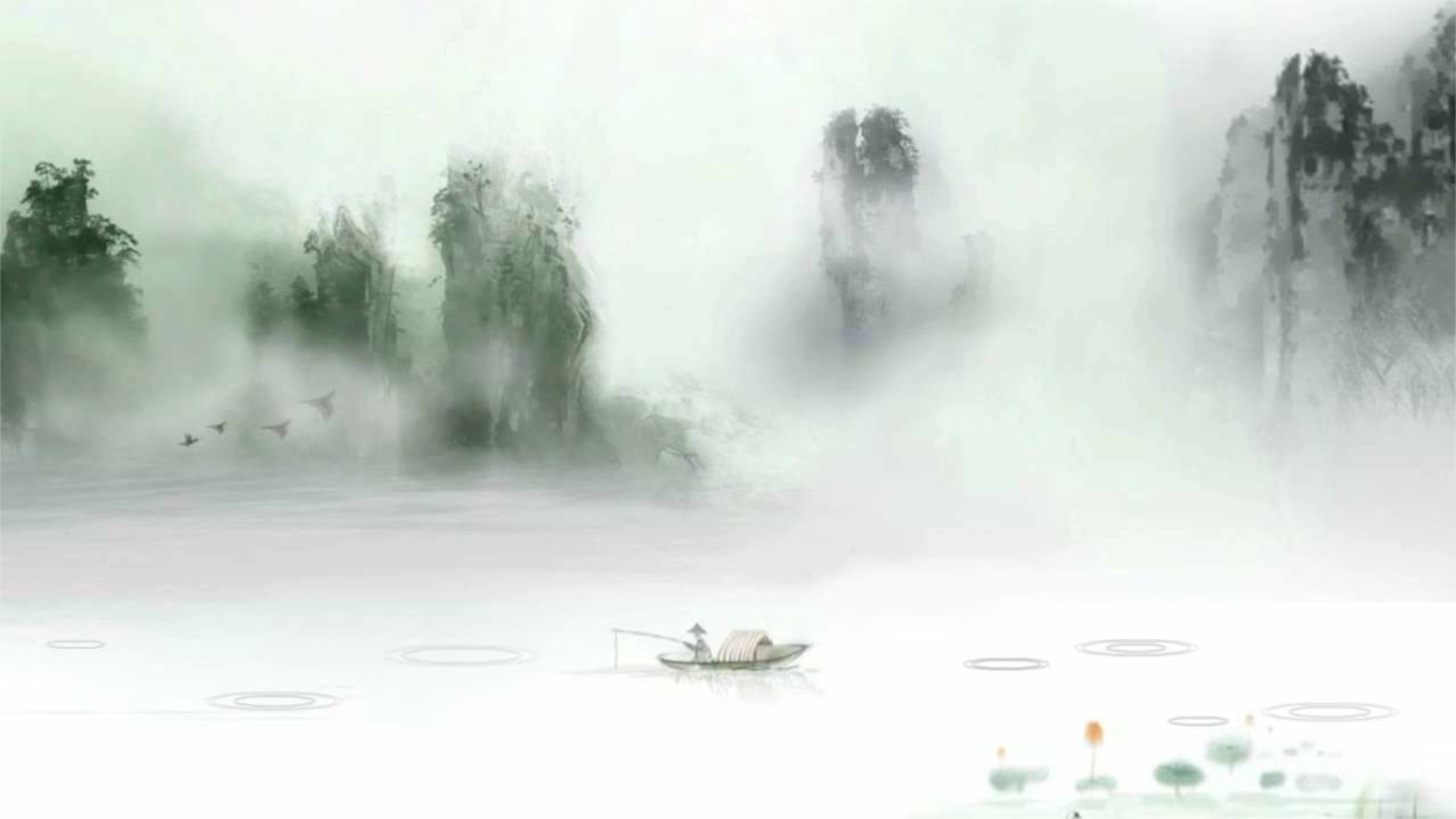 唯美中国风水墨湖面烟雾弥漫背景视频素材视频的预览图
