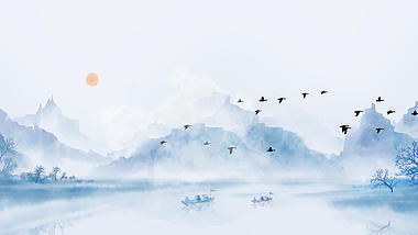 中国山水大雁水墨背景ae模板视频的预览图