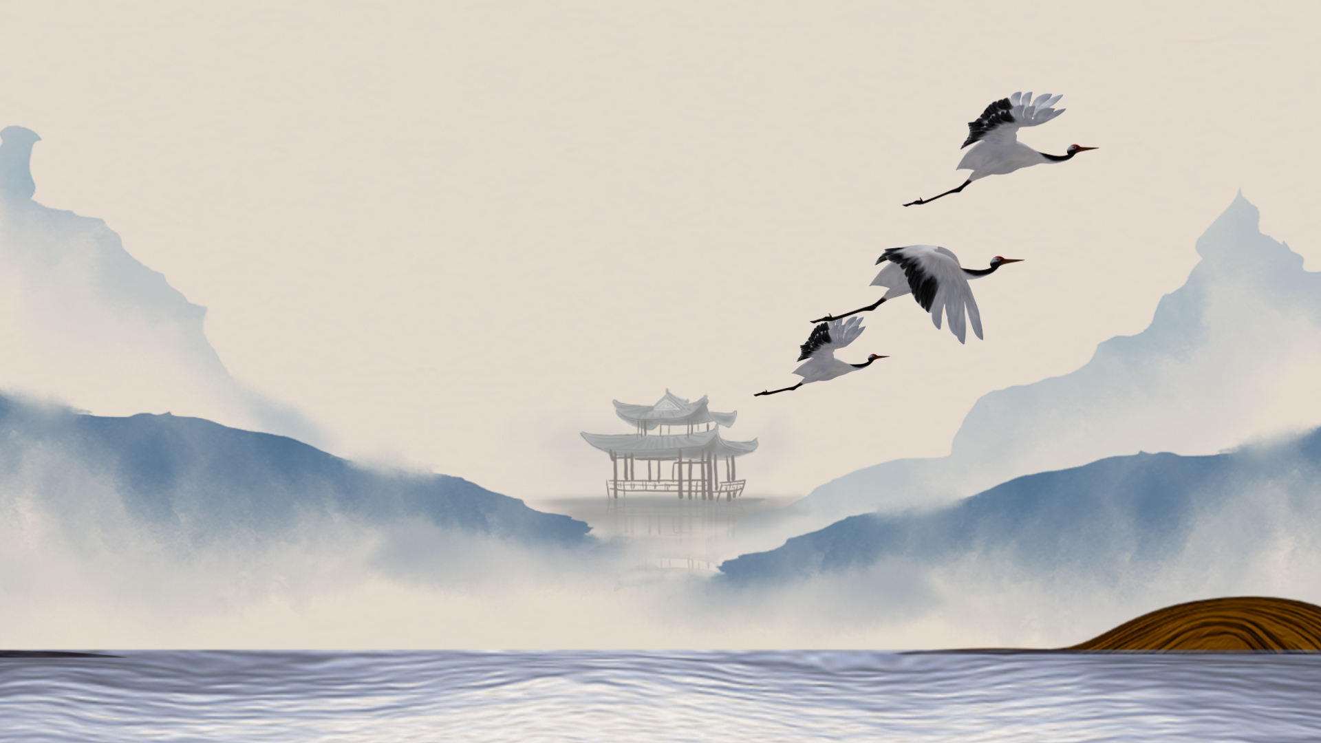 中国风仙鹤山水水墨背景ae模板视频的预览图