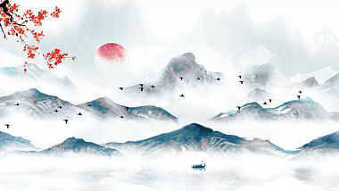 千山飞鸟中国风水墨背景ae模板视频的预览图