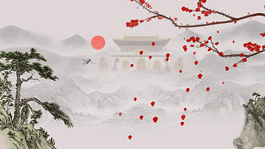 3D穿梭中国风水墨山水梅花背景视频的预览图