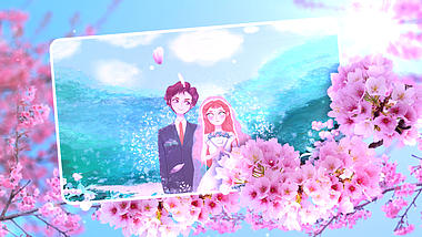 清新粉色花朵开放结婚相册婚礼开场片头视频的预览图