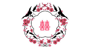 中国风卡通喜鹊花环双喜结婚婚礼标题框视频的预览图