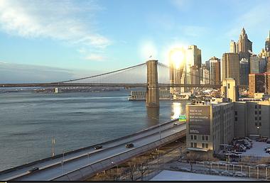 4k超清美国纽约曼哈顿远眺布鲁克林大桥视频的预览图