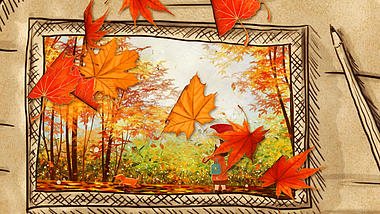 唯美手绘相框秋季枫叶图文相册片头视频的预览图