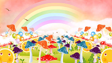 梦幻卡通儿童蘑菇森林飞舞背景视频视频的预览图