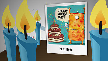 卡通礼物彩纸生日卡祝福图文展示片头视频的预览图