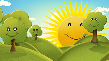 卡通儿童绿色小树苗太阳笑脸背景视频视频的预览图