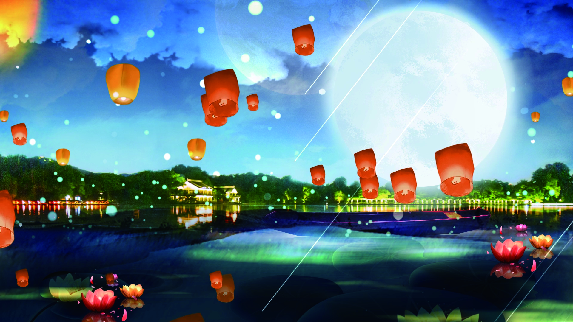 流星中秋节背景展示AE模板视频的预览图
