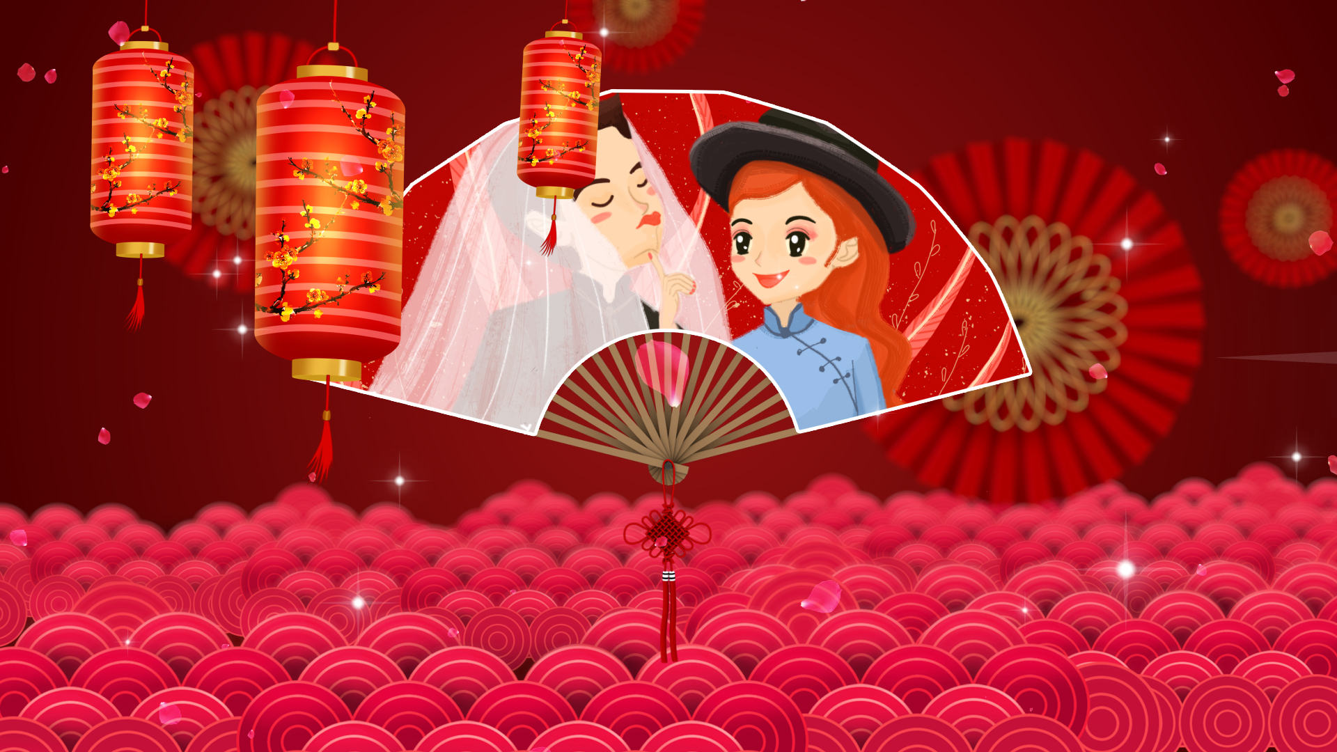 中国风喜庆红色中式婚礼开场片头视频的预览图