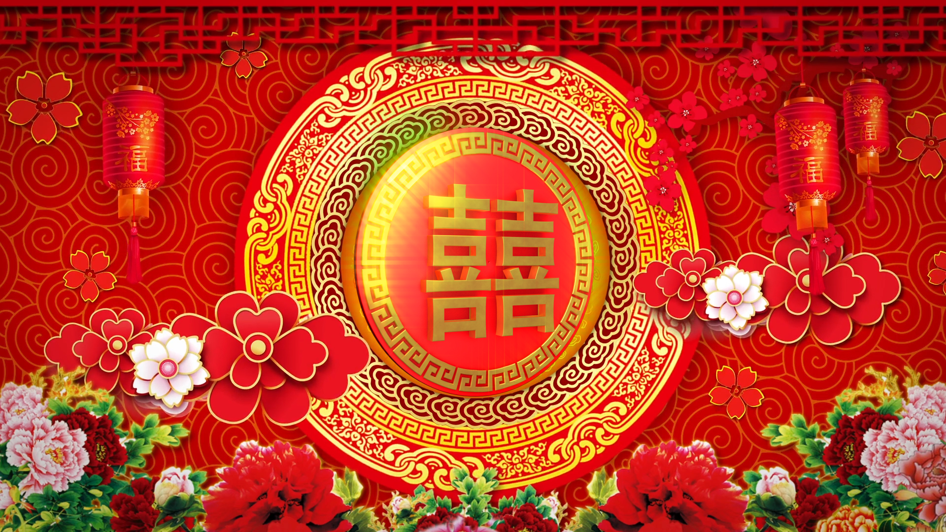 红色喜庆中式婚礼背景ae模板视频的预览图