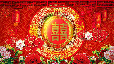 红色喜庆中式婚礼背景ae模板视频的预览图