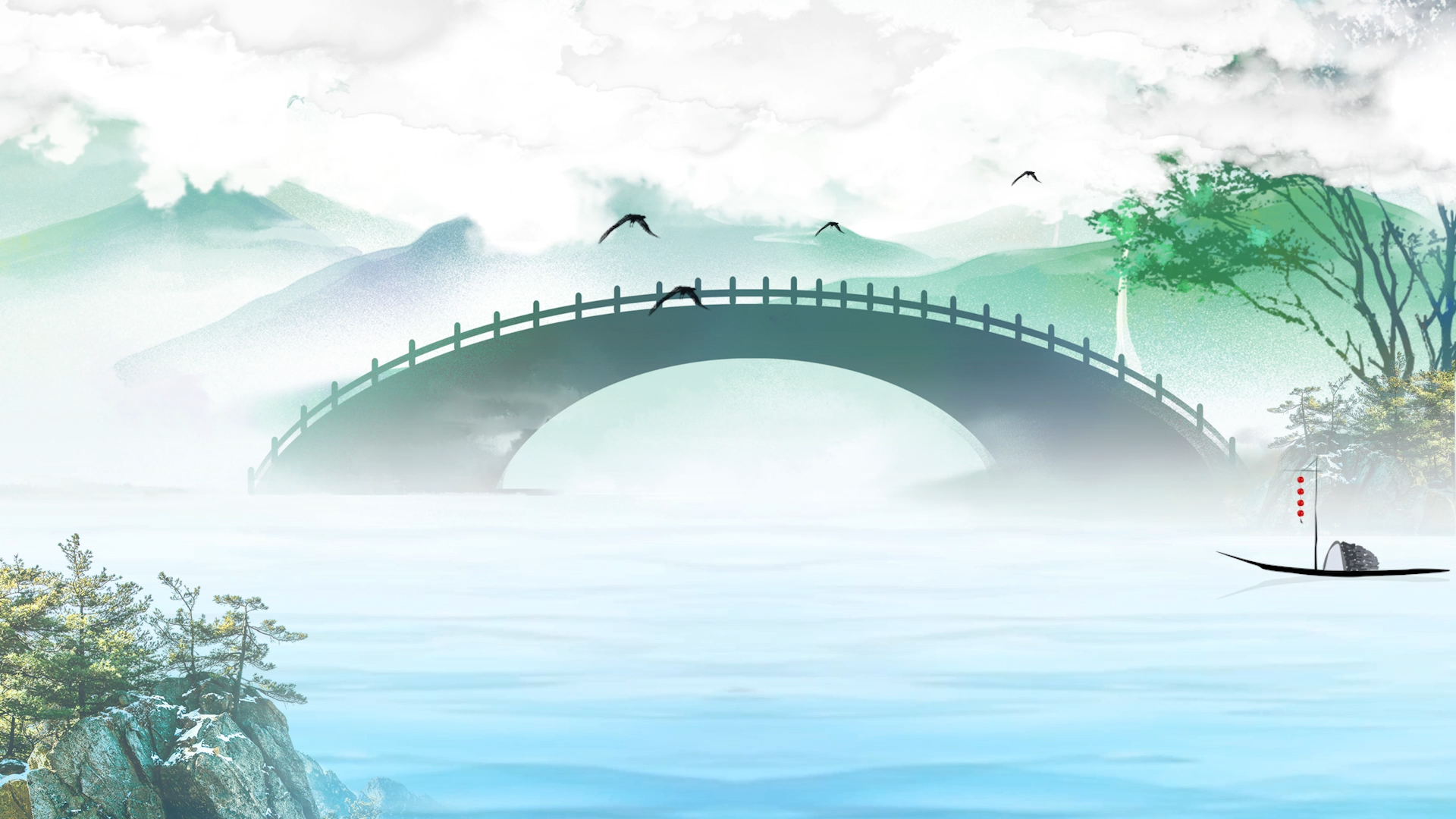 中国风山水动态背景视频PR模板视频的预览图