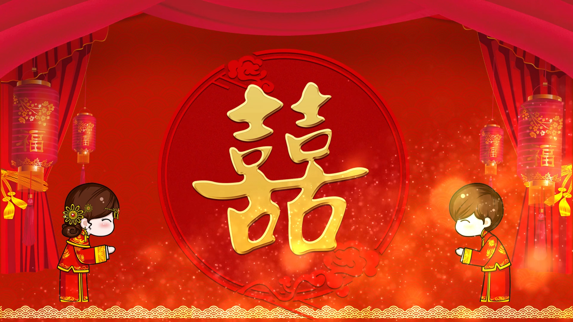 原创红色中式婚礼背景展示AE模板视频的预览图