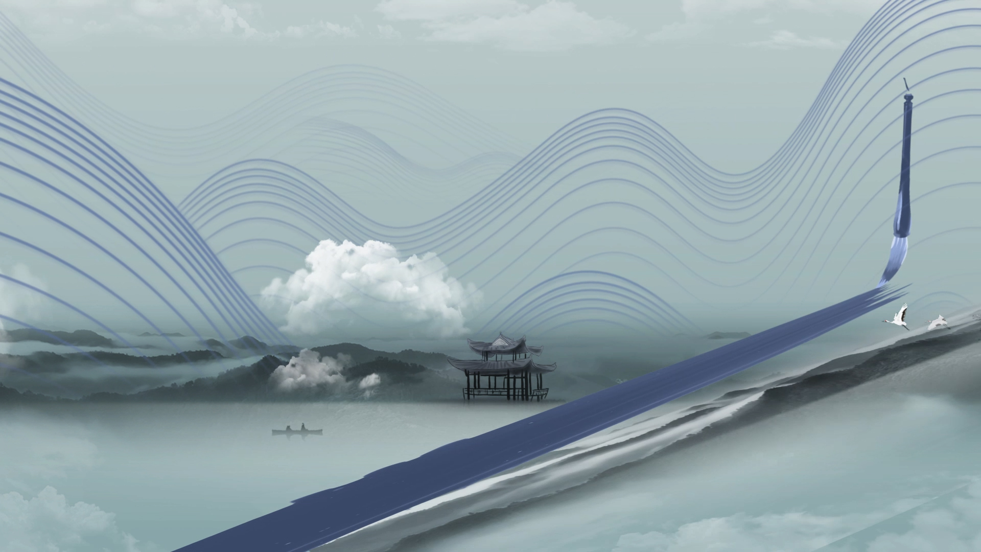 原创动态中国风山水背景展示AE模板视频的预览图