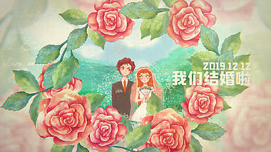 清新唯美水彩花朵结婚相册婚礼开场视频的预览图