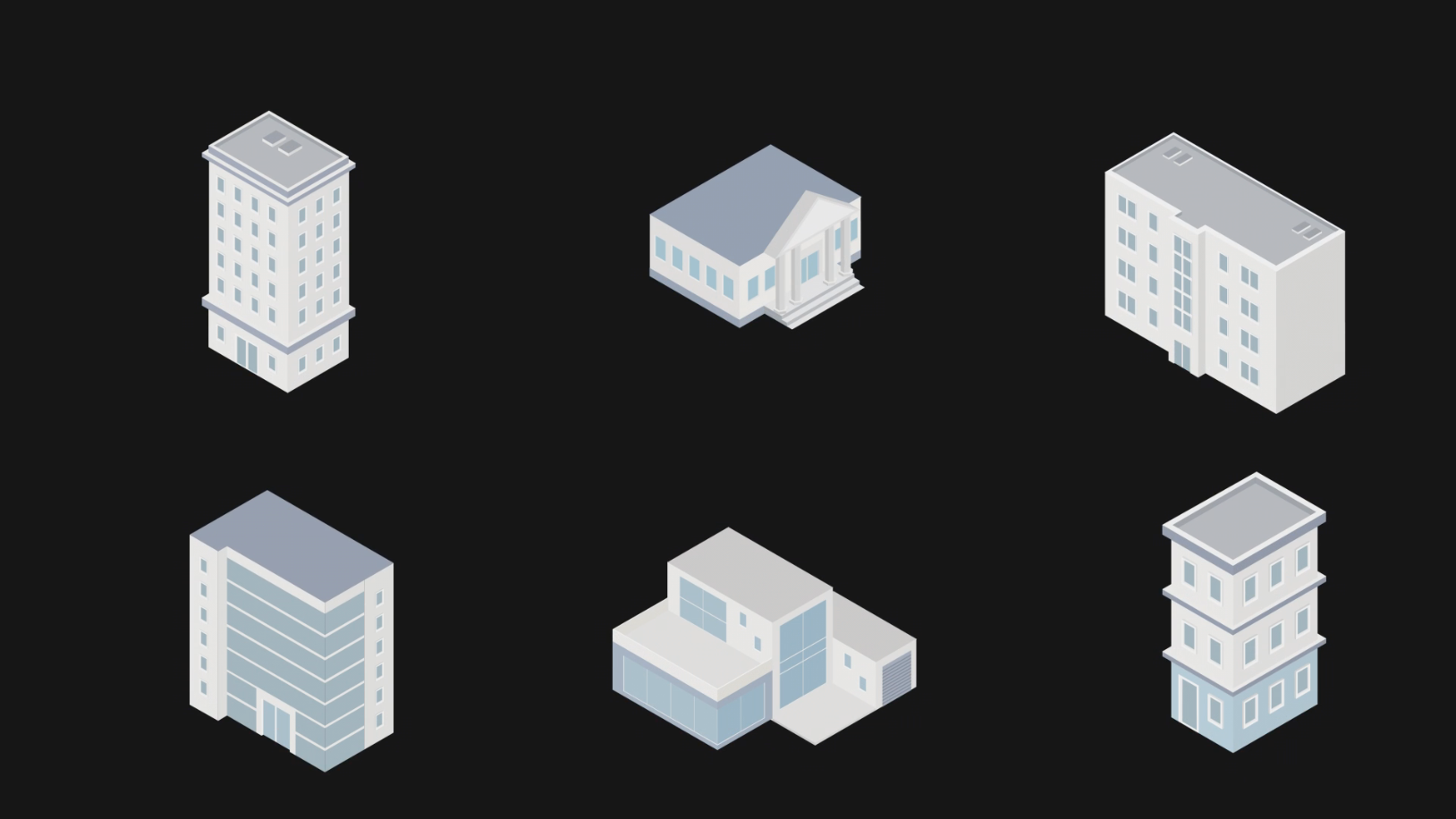 6款MG卡通不同形状的房子动态元素素材视频的预览图
