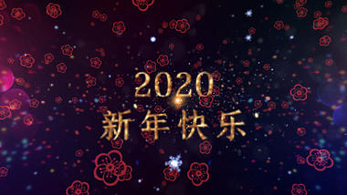 中国风红花粒子光线条划过新年祝福片头视频的预览图