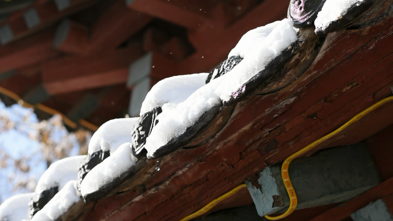 1080P雪中的屋檐和融化的雪水视频的预览图