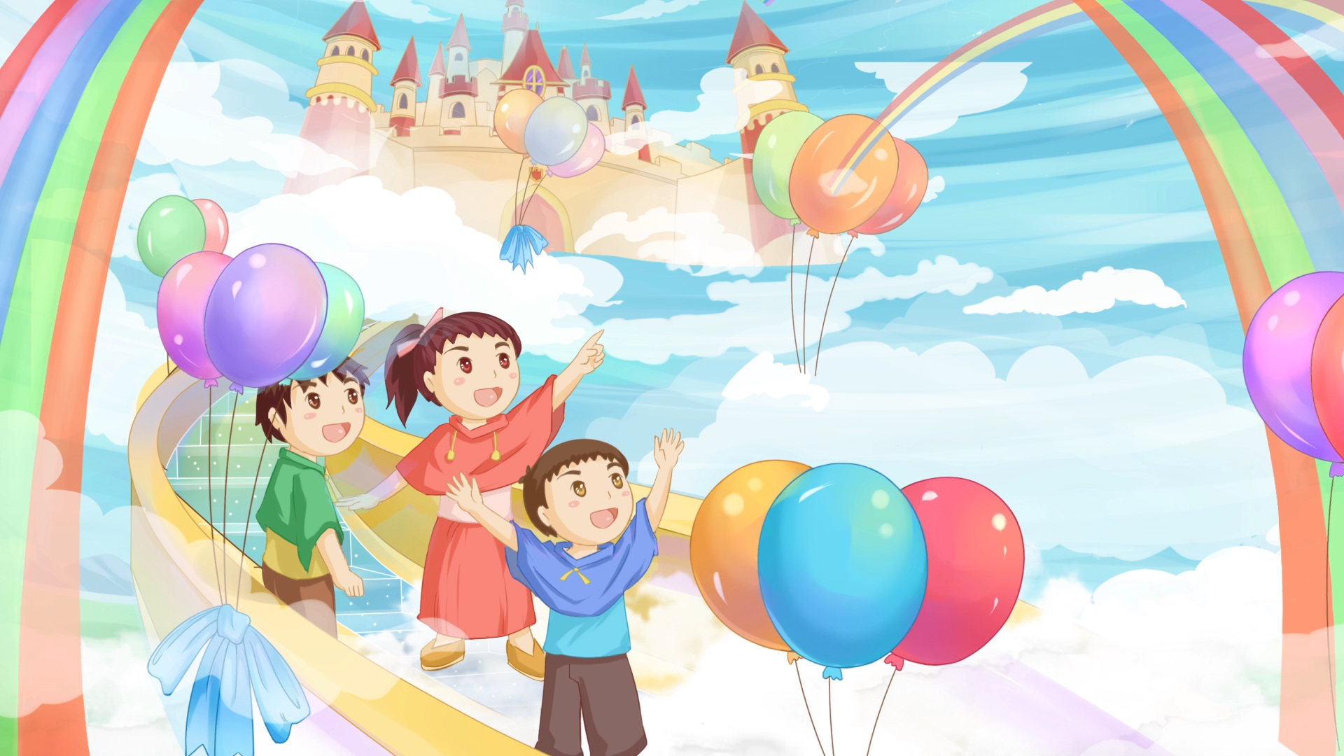 原创卡通儿童彩虹动态背景AE模板视频的预览图