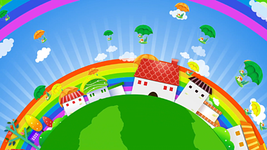 卡通彩虹欢乐儿童大屏幕循环背景庆祝视频的预览图