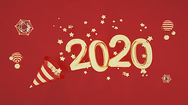 原创C4D喜庆三维礼花2020新年片头视频的预览图