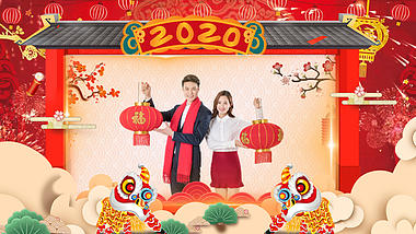 2020新年鼠年舞狮春节祝福ae模板视频的预览图