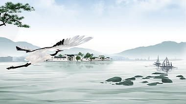 原创60秒鹤飞中国水墨背景AE模板视频的预览图
