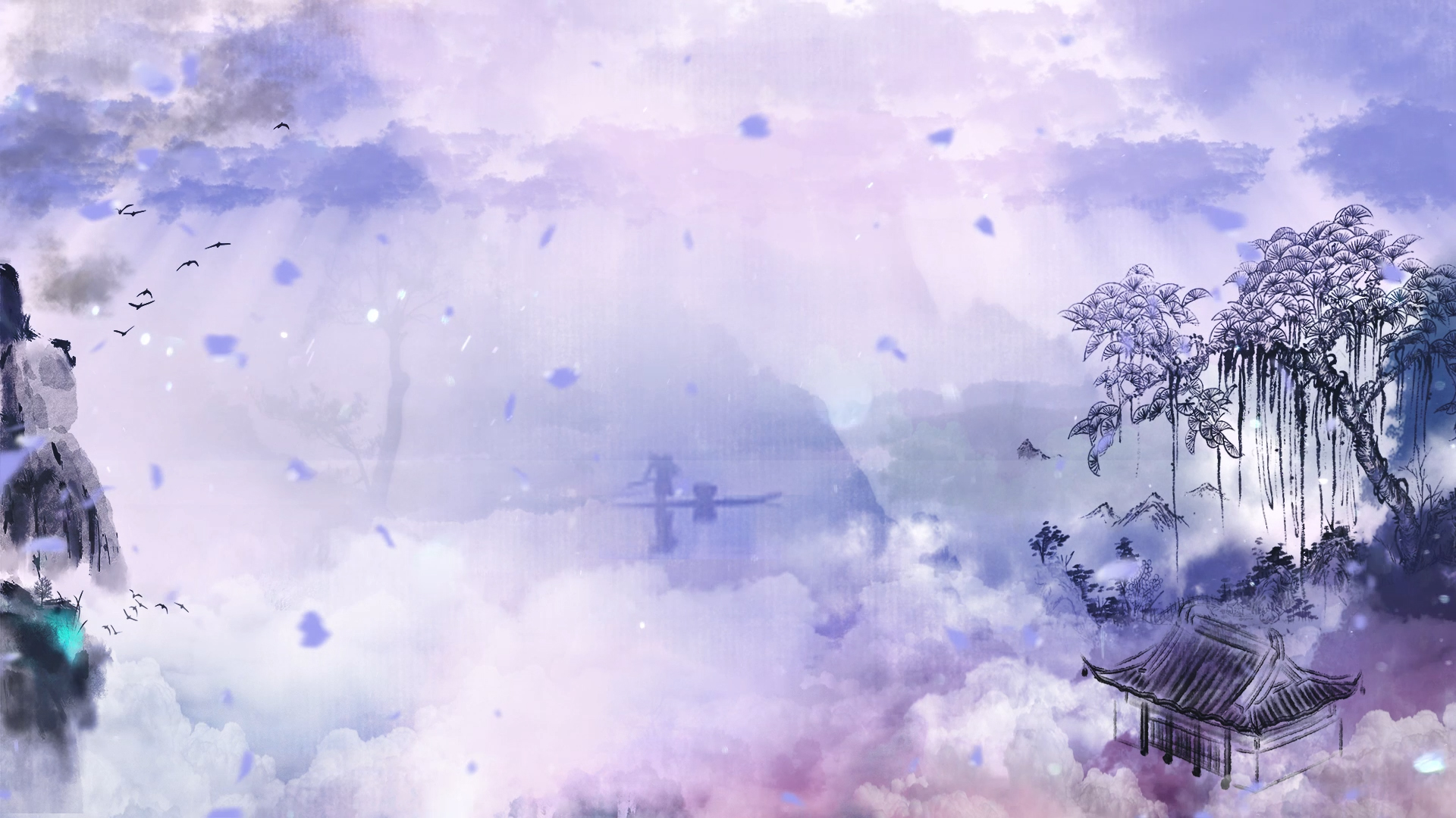 原创30秒紫色浪漫中国水墨背景AE模板视频的预览图
