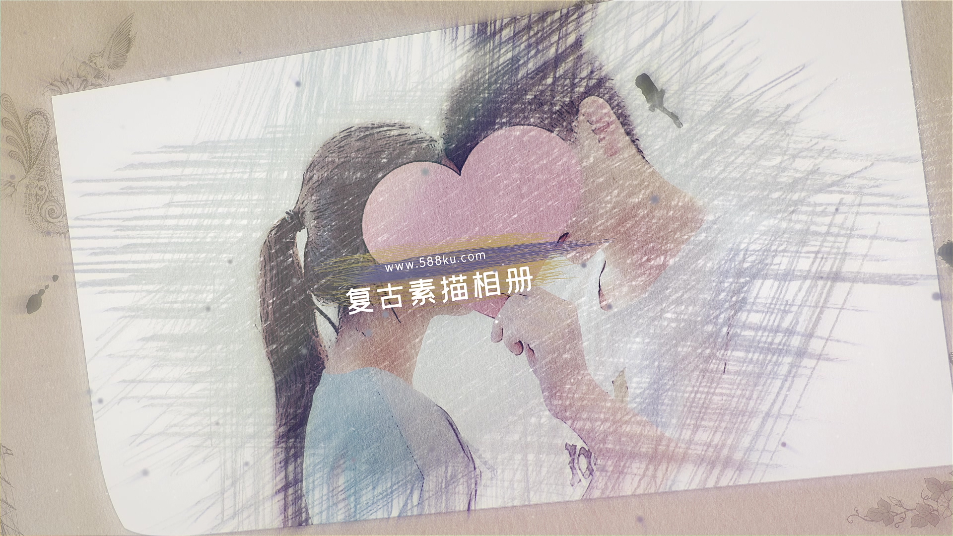 复古水墨素描婚礼恋爱相册AE模板视频的预览图