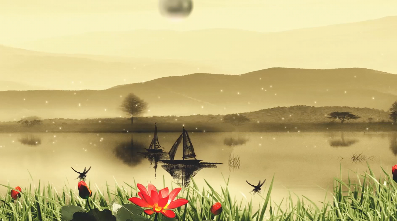 古风循环大屏湖面船安静背景视频的预览图